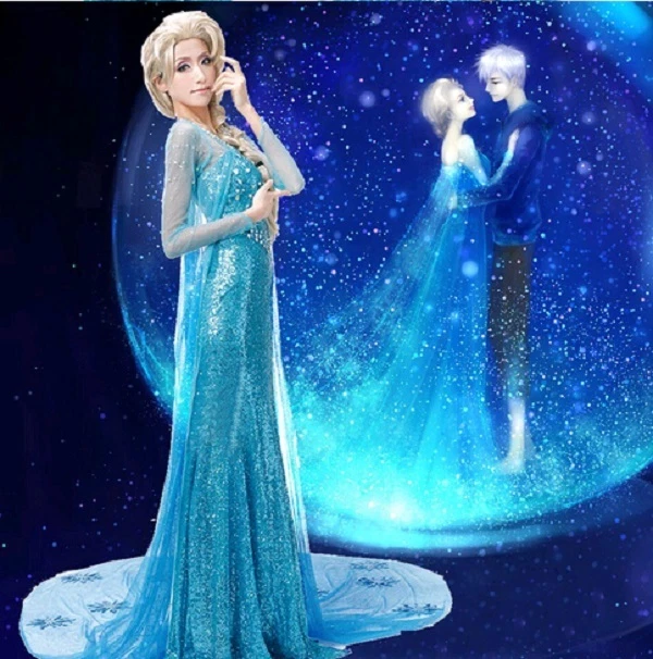 REINE DES NEIGES Elsa Déguisement Robe Adulte Tout Tailles Bleu