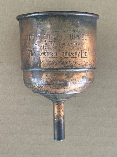 VINTAGE COLEMAN COPPER FILTER FUNNEL No. 0 Wichita, KS For Lantern