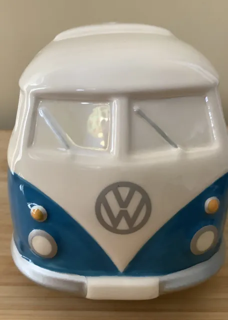 Official VW Camper Two Tin Signs & Ceramic Money box ~Blue & White 7” Long 2