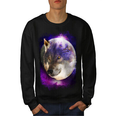 Wellcoda Moon Animal Wolf Mens Sweatshirt, Animal Face Casual Pullover Jumper