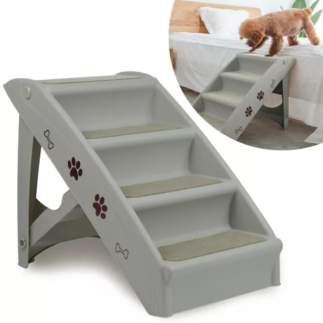 4 Stufen Haustiertreppe Hundetreppe 75kg Katzentreppe Klappbar Hunderampe Grau