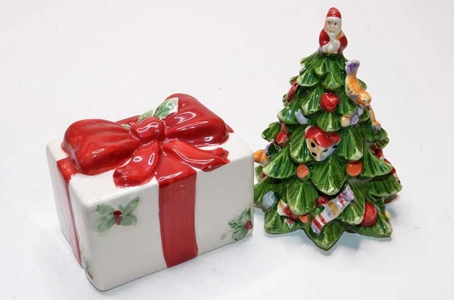 New Spode Christmas Tree and Present Figural Salt and Pepper Shaker
