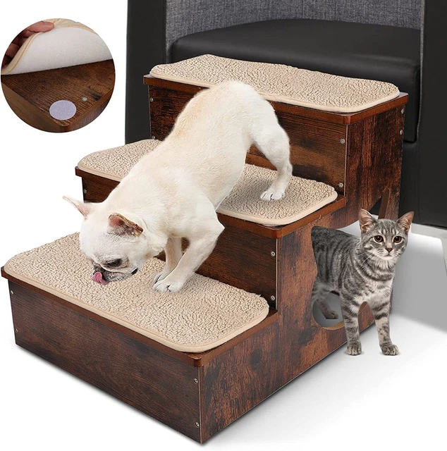 Pasos para perro Myiosus para sofá cama, escaleras de madera para perros con tapetes lavables extraíbles,