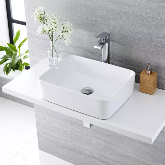 Lavabo Da Appoggio Ceramica Bianco Rettangolare Lavandino Lavello 50x39x13cm