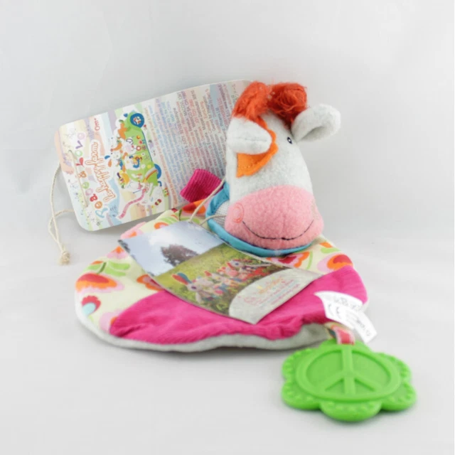 Doudou plat vache rose fleurs bavoir EBULOBO - 15246