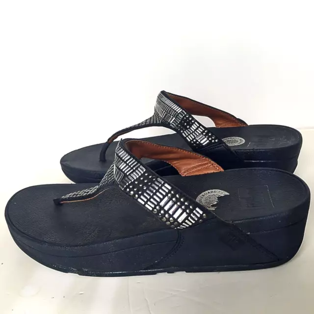 FitFlop Womens Thong Wedge Comfort Sandal toe-post metal Studded Black SZ 6