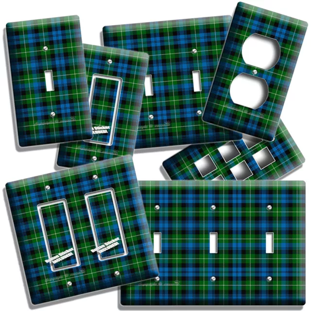 Tartan Blue Green Plaid Blanket Pattern Light Switch Outlet Wall Plate Art Decor