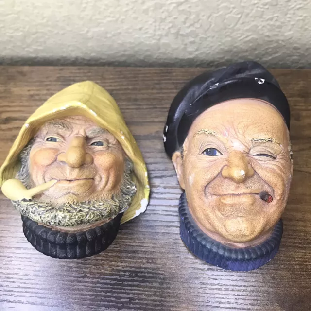 Vintage 1971 Bossons Chalkware OLD SALT + 1967 BOATMAN Fisherman Heads ~ England