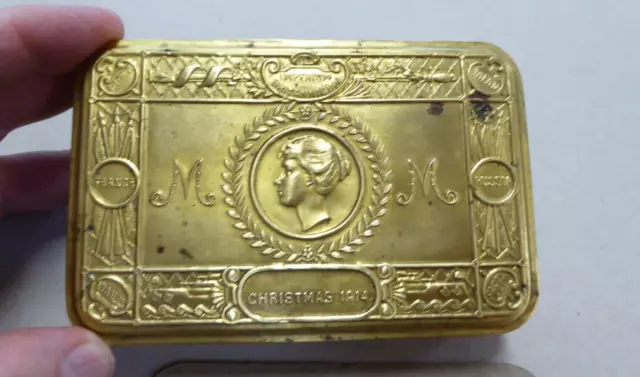 Ww1 Aif Brass  Princess Mary 1914 Christmas Gift  Tin With Original Bullet Card