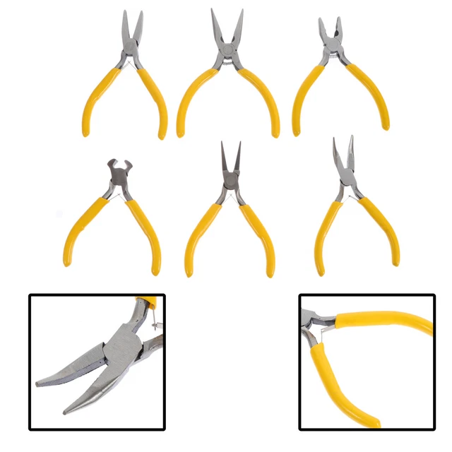 6 piezas Mini Alicates de Joyería Pendientes de Hierro Alicates Cadena Nariz Anillo Amarillo
