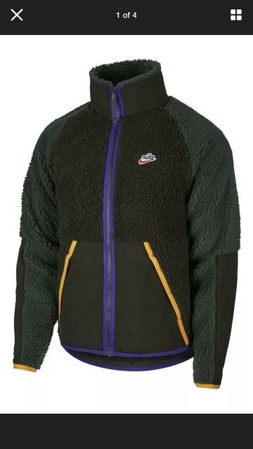NIKE HERITAGE SHERPA JACKET SEQUOIA JADE KUMQUAT ZIP GREEN XL