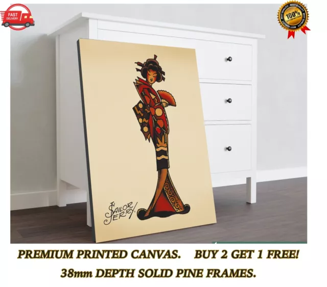 Sailor Jerry Tattoo Geisha Girl Large CANVAS Art Print Gift A0 A1 A2 A3 A4