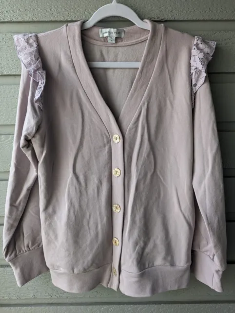 AMOUR VERT Anthropologie Lilac Selma Luxe Fleece Lace Cardigan Top Size XS