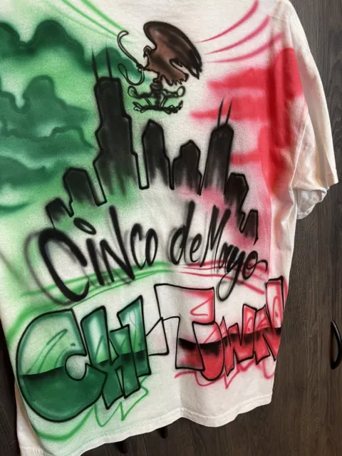 Vintage Cinco De Mayo Chi Town Airbrushed T-Shirt Adult Large White