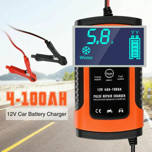 12V 5A Smart Automatic Car Battery Charger Jump Starter Pulse Repair AGM/GEL