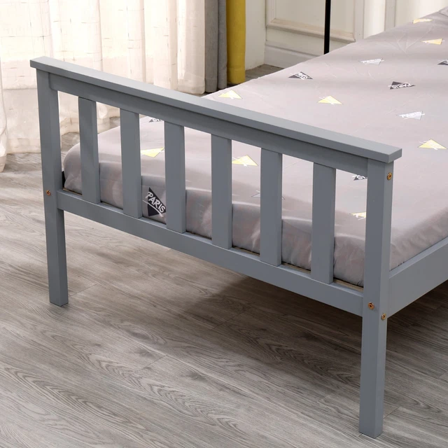 SINGLE BED PINE Frame 3Ft Grey Wooden Shaker Style Bedroom Furniture £