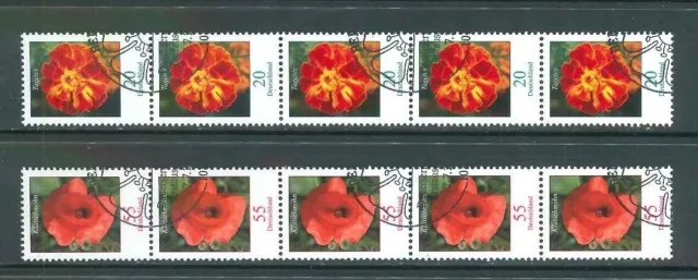 BRD / Bund Rollenmarken Blumen - Mi-Nr. 2471-2472 gestempelt - 5er Streifen