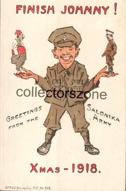 1918 World War 1 Salonika Army Christmas Humour Card  message on back