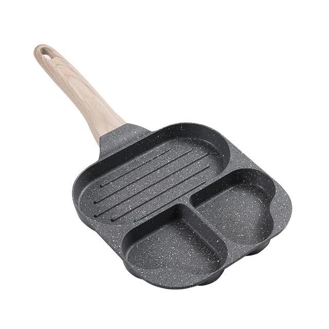 Padella Antiaderente 4 Fori Per Uova E Pancake, In Alluminio Con Manico In Legno, Per Colazioni Veloci
