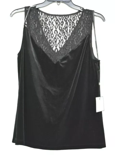 Laundry Shelli Segal Womens Black Sleeveless Lace Upper Velvet Deep V Blouse L