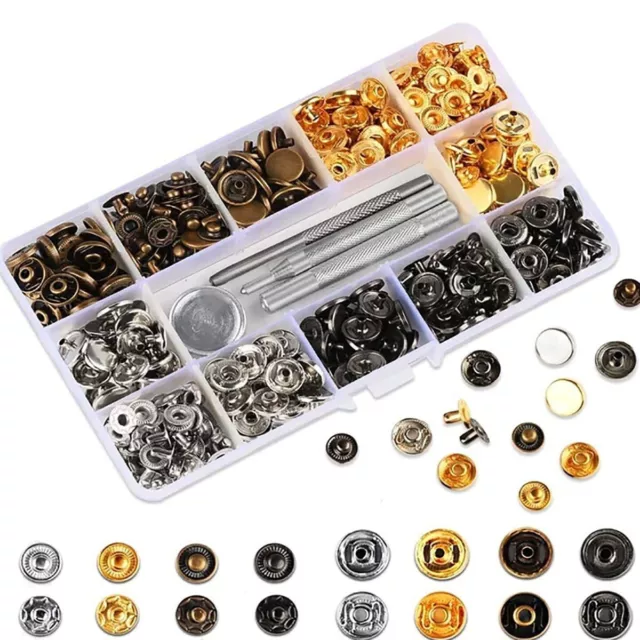 325 Pcs Heavy Duty Snap Fasteners Press Studs Kit Set & Poppers Leather Button