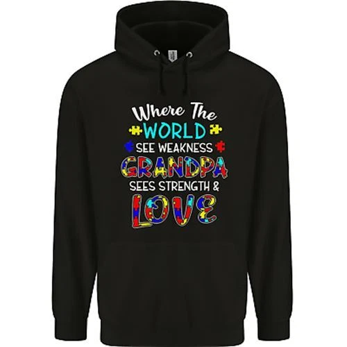 Autism Nonno Sees Love Forza Autism Uomo 80% Cotone Felpa con Cappuccio