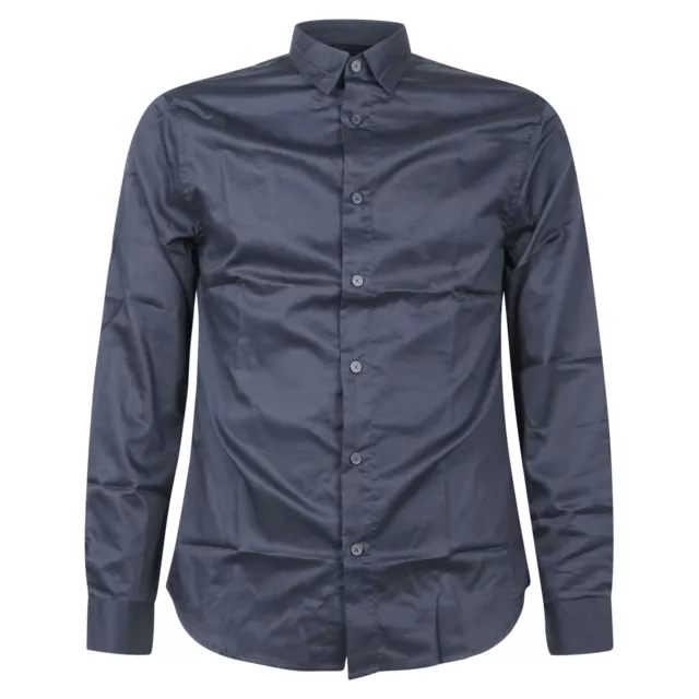 Armani Exchange - Camicia blu con logo ricamato sul colletto per uomo