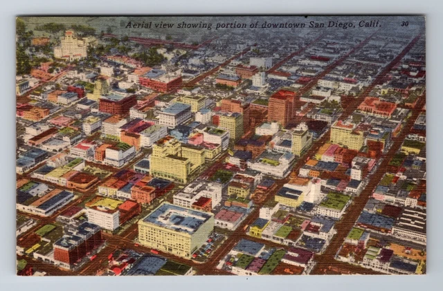 San Diego CA-California, Aerial View Of Downtown, Antique, Vintage Postcard