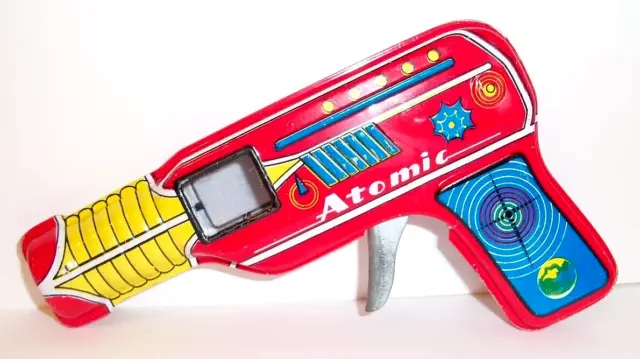 Vintage ATOMIC SPACE RAY Gun Tin Litho Toy Japan Tested Works Sparks Rare 1970's