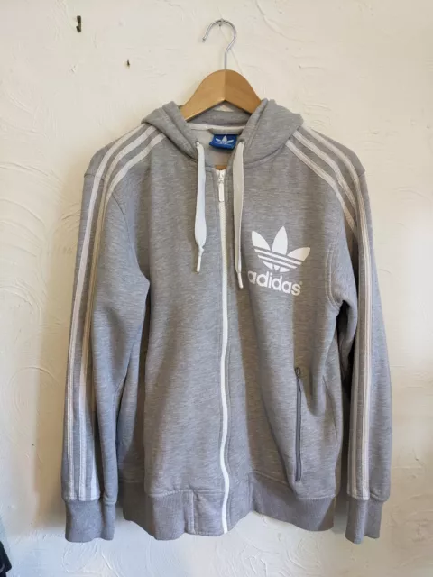 Adidas Light Grey Zip Up Hoodie Mens Size M 22" Armpit To Armpit Great Condition