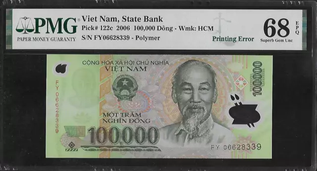 Vietnam P-122c 100,000 Dong 2006 Printing ERROR PMG 68 EPQ