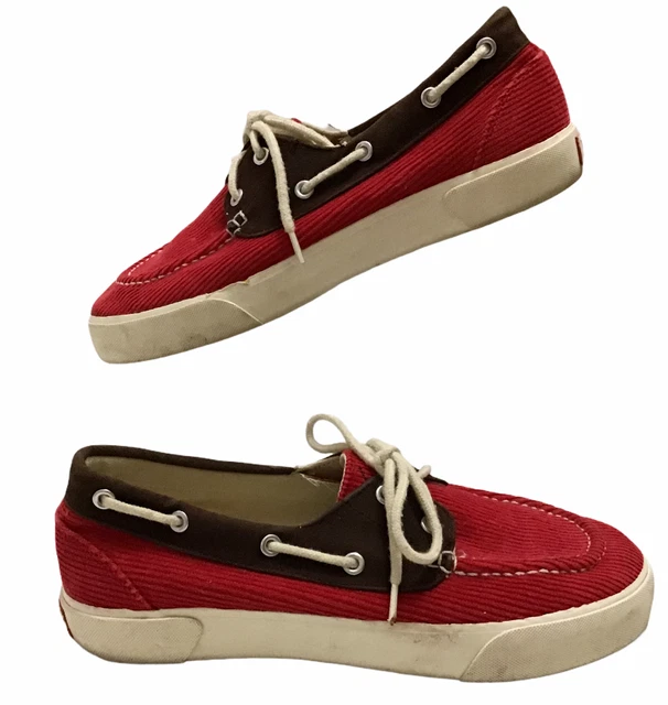 Ralph Lauren Polo Lilia Red Brown Corduroy Boat Deck Shoes Womens Sz 7.5