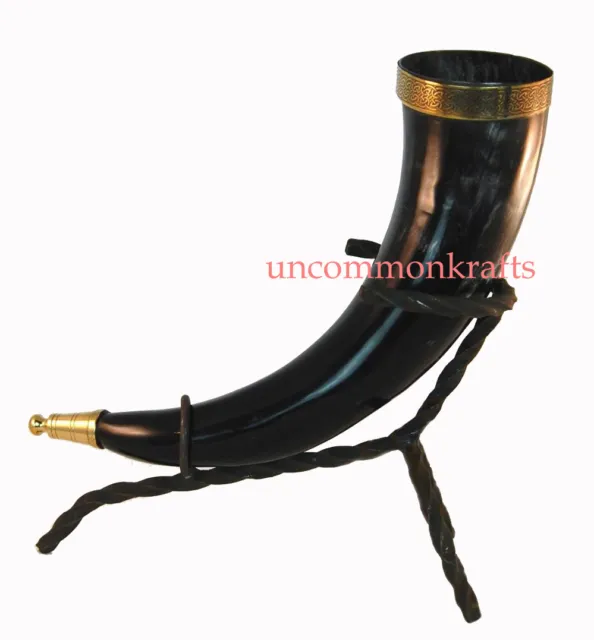 Ancient style Viking Drinking Horn and Iron Stand for beer wine Wedding gift