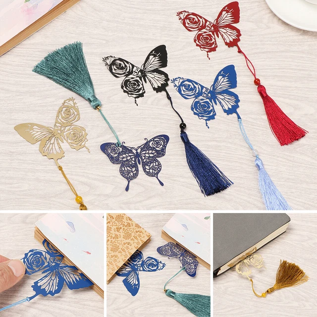 Metal Painted Tassel Butterfly Rose Book Clip Pagination Mark Brass Bookmark