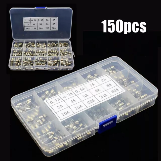 Ensemble complet assortiment de fusibles à tube de verre 0 1A 30A avec 150 piè