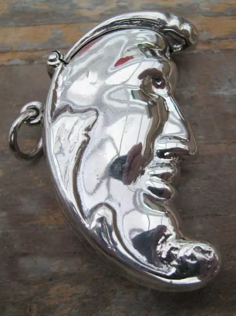 Unusual Birmingham Hallmarked Sterling Silver Man In The Moon Box / Vesta Case