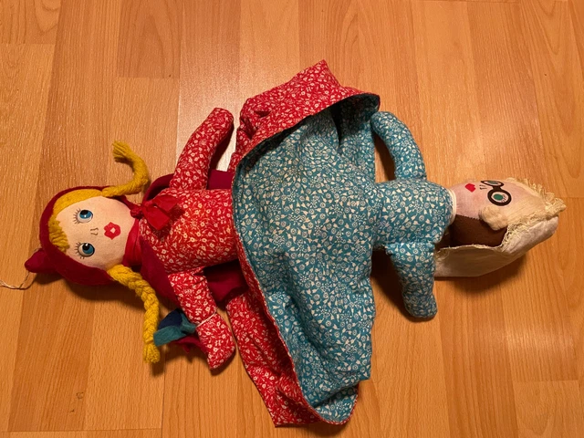 Vintage Little Red Riding Hood Wolf Grandma Rag Doll Reversible 3 in 1 Puppet