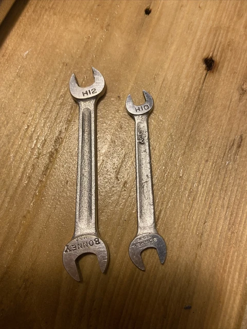 Vintage Bonney H12 1/4" x 9/32" & H10 7/32” x 3/16” Open End Wrench USA