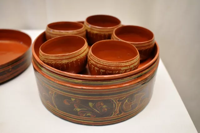 Antique Burmese Betel Nut Box Lacquerware Myanmar Storage Container Paandan Old" 7