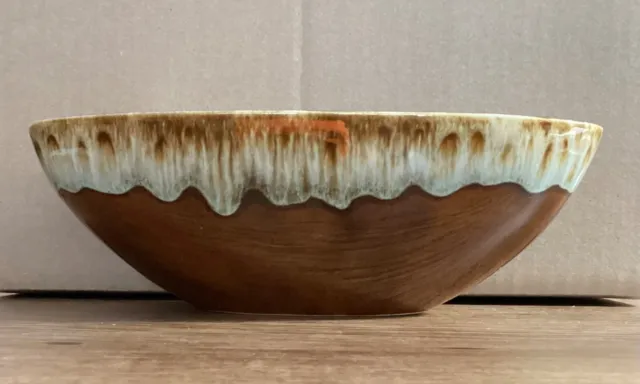 Vintage Pottery Brown Drip Glaze - Oval Serving Bowl- 8 3/4”