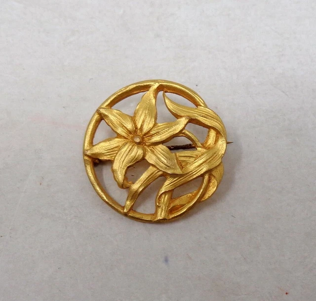Broche Ancienne Métal Doré - Motif Fleur Art Nouveau, Années 1920