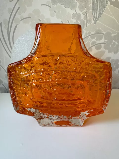 Whitefriars Tangerine Orange TV Glass Vase Geoffrey Baxter 70s Retro
