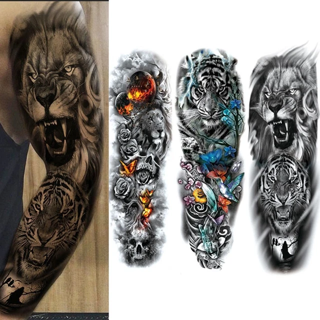 Horloge de tigre gros bras blessé vignette temporaire tatouage autocollant