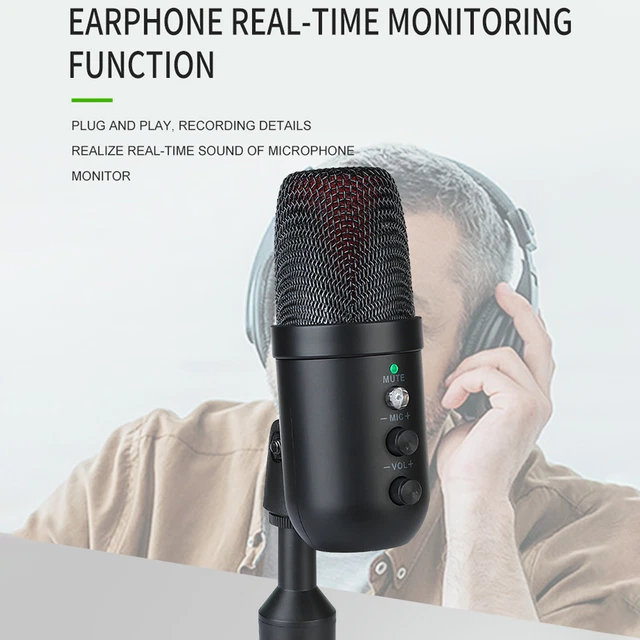Condenser USB Microphone Undelayed Listening Noise Reduction Plug And Play RGB