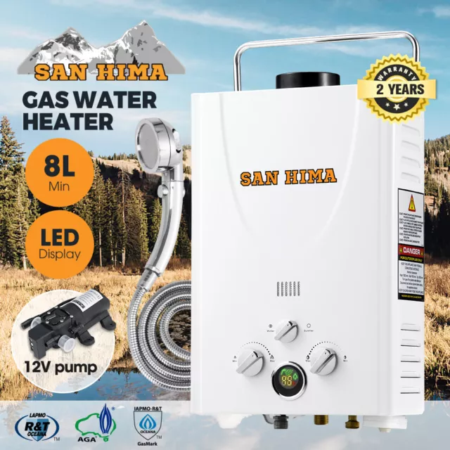 San Hima Portable Gas Hot Water Heater System 8L Outdoor Camping Shower Caravan