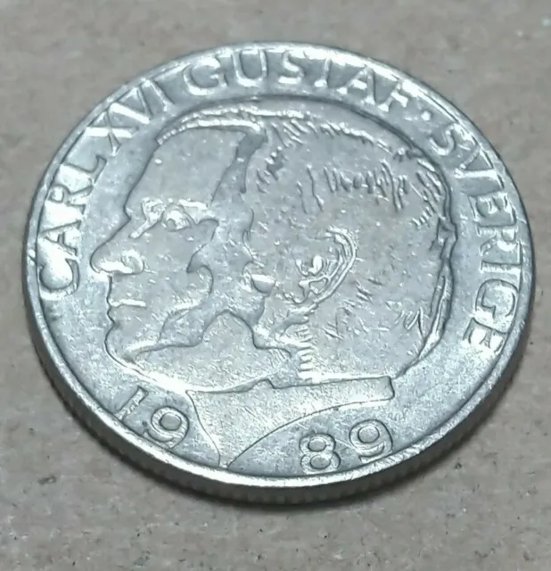 Sweden Coin 1 krona 1989 Carl Gustaf Sverige For Sverige Tiden #A8