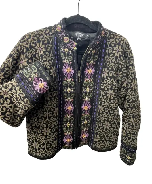 ICELANDIC DESIGN Sweater Vintage SZ M Jacket Wool Blend Embroider Cardigan READ