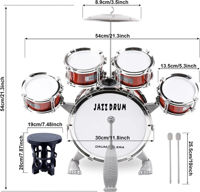 Junior Kids Drum Kit,Toddler Jazz Drum Toy 5 Drums & Cymbal Kit with Stool Mini