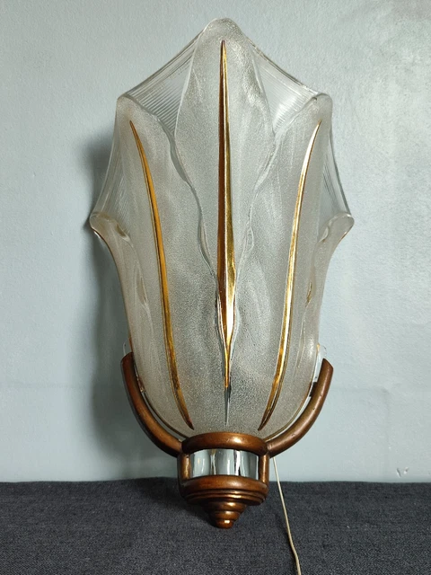 Applique art déco en verre Ezan et bronze Petitot