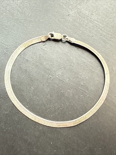 Bracelet Gourmette Ancien En Argent Massif 925 - Chaine Simple à Anneaux, Occasion Porté